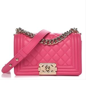 CHANEL Calfskin Quilted Small Boy Flap Fuschia